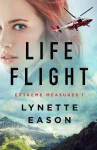 Life Flight book cover. Woman's face, helicopter and mountain scene