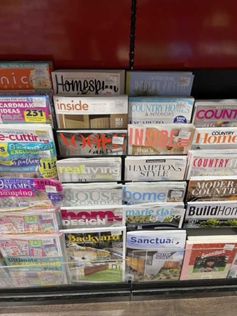 Magazines in a shelf display